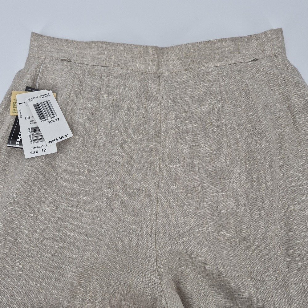 harve benard 90's  Women's Linen Cropped Pants Tan Wide Leg Trousers Coastal‎ 12 - Picture 9 of 13